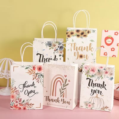 Dailygoods- Giftzak 15 Stuks - Kraft Papieren Tas - 5 Stijlen - Handvat - 21 x 15 x 8 cm - Veelzijdig voor Feest en Cadeaus - Cadeautas