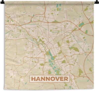 Wandkleed - Wanddoek - Plattegrond - Hannover - Vintage - Kaart - Stadskaart - 180x180 cm - Wandtapijt
