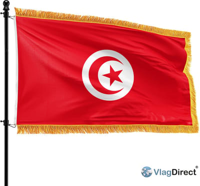 VlagDirect - Luxe Tunesische vlag - Luxe Tunesië vlag - 90 x 150 cm - Franjes.