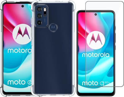 Hoesje geschikt voor Motorola Moto G60 / G60s - Anti Shock Proof Siliconen Back Cover Case Hoes Transparant - Tempered Glass Screenprotector