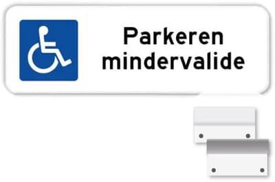 Parkeerbord Mindervalide - Weerbestendig Aluminium - 40x15 cm - Bevestiging: Met muur-/ wandmontage beugels