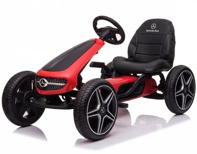 Mercedes Skelter 3 tot 7 jaar – Officieel Gelicentieerde Go Kart met Lederen Zitje & Claxon – Kindervoertuig met Verstelbaar Zadel, EVA-Wielen & Handrem – Rood