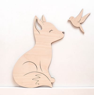 Houten Vos & Vogel Wanddecoratie – Natuurlijke Kinderkamer Decoratie – kinderkamer / babykamer/ houten wanddecoratie