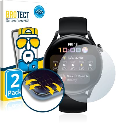 BROTECT - Screenprotector voor Huawei Watch 3 - Folie Beschermfolie transparant volledig dekking - 2 Stuks