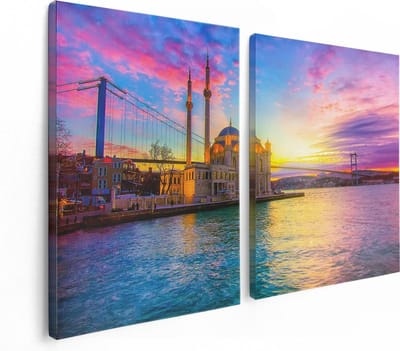 Artaza Canvas Schilderij Tweeluik Kleurrijke Ortakoy Moskee In Instanbul - 120x80 - Foto Op Canvas - Canvas Print