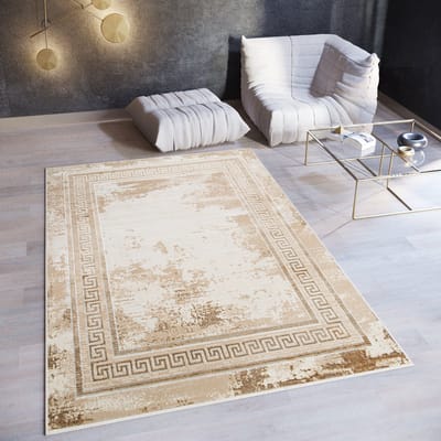 Tapiso Ares Vloerkleed Beige Bruin Laagpolig Woonkamer Frame Oriental Tapijt Maat- 200x300
