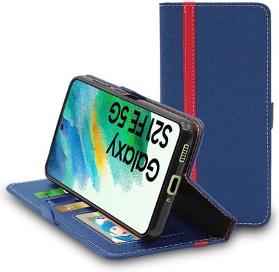 ebestStar - Hoes geschikt voor Samsung Galaxy S21 FE 5G, Wallet Etui, Book case hoesje, Donkerblauw, Rood