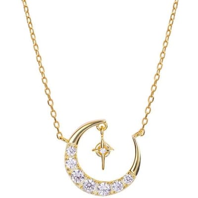 Nieuwe 925 Sterling Zilveren Sprankelende Maan Ketting Voor Vrouwen Ins Koreaanse Kettingen Kettingen Mode Luxe Sieraden Verjaardagscadeau beige