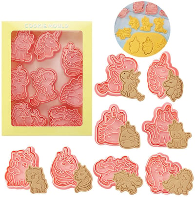 Dailygoods- Uitsteekvormen 8 Stuks - Eenhoorn/Koekjesvormen - Dieren - Herbruikbaar - Kunststof voor Levensmiddelen - Schattig Ontwerp - Koekjessnijder