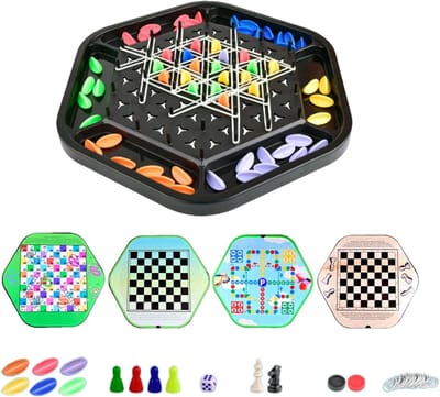 Vliegend Schaakspel - Familiespellen - Interactief Spel - 4-in-1 Collectie - 29 x 325 cm