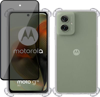 Hoesje + Privé Screenprotector geschikt voor Motorola Moto G55 – Privacy Tempered Glass - Case Transparant