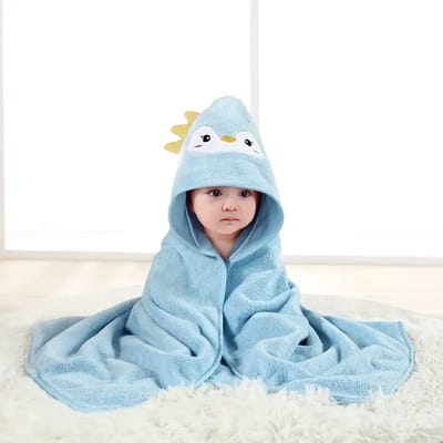 Zachte & Absorberende Badhanddoek voor Baby’s – Pinguïn Blauw – 80x80 cm – Met Capuchon – Sneldrogend – Geschikt voor 0-3 Jaar