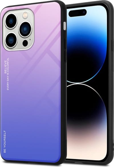 Cadorabo Hoesje geschikt voor Apple iPhone 14 PRO in ROZE - BLAUW - Tweekleurige beschermhoes van TPU-silicone Case Cover en achterzijde van gehard glas