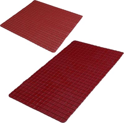 Urban Living Douche/badkamer anti-slip matten set - 2x stuks - rubber - donkerrood