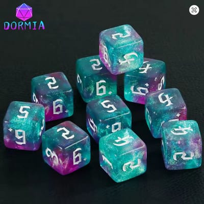 10 Stuks D6 Galaxy Polyhedrale Dobbelstenen – 6-zijdige Acryl Glitter Dice voor Rollenspel & Tafelblad Games
