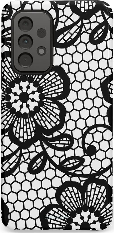 Casetastic Hoesje Geschikt voor Samsung A53 - Stijlvolle Beschermende Duo-layer Case - Zwart Bloemenpatroon