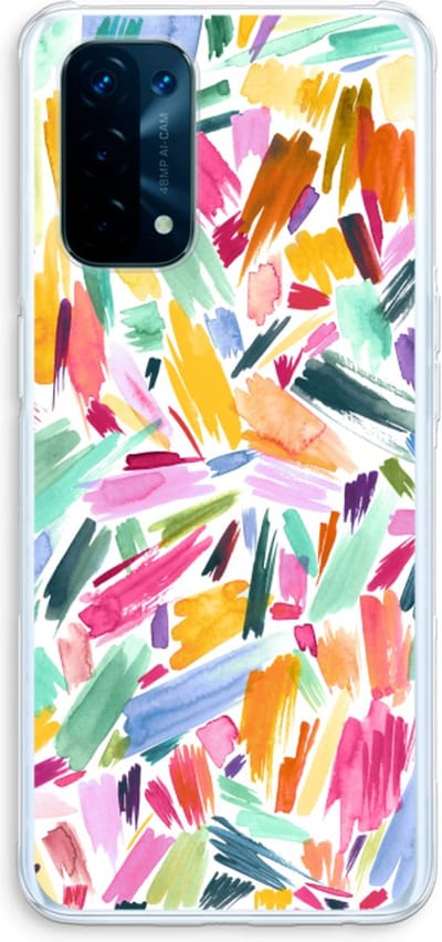 Case Company® - Hoesje geschikt voor Oppo A74 5G hoesje - Watercolor Brushstrokes - Soft Cover Telefoonhoesje - Bescherming aan alle Kanten en Schermrand