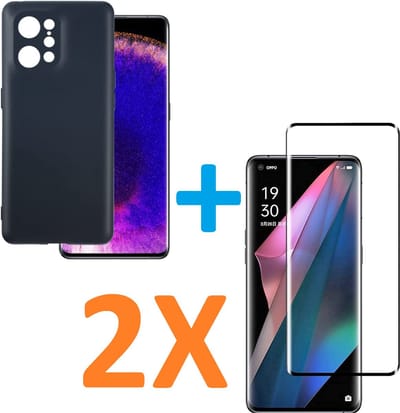 Soft TPU Zwart hoesje Silicone Case + 2 stuk Full Glas Screenprotector Geschikt voor: Oppo Find X5