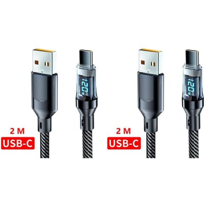 120W 6A USB Type C naar Type C-kabel Snel opladen USB USB C-datakabel met LED-scherm voor Xiaomi Samsung Huawei 2M-2pcs