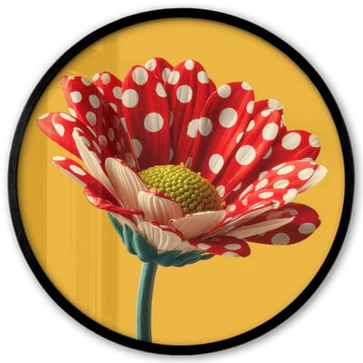 Poster in lijst Rond - Fotolijst 40x40 cm - Posters - Bloem - Rood - Stippen - Ronde posterlijst zwart - Decoratie - Wanddecoratie woonkamer - Muurdecoratie slaapkamer