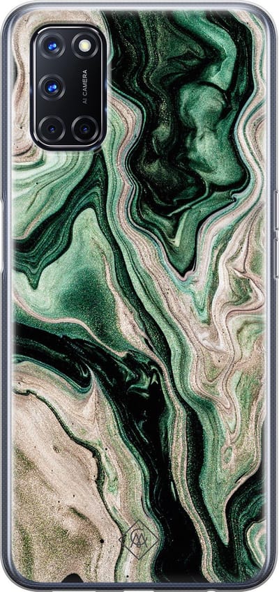 Casimoda® hoesje - Geschikt voor Oppo A92 - Groen marmer / Marble - Siliconen/TPU - Groen