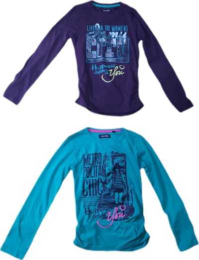 Blue Seven - Meisjes Longsleeve - Set van 2 - Kleur Groen met Opdruk / Paars met Opdruk - Maat 140