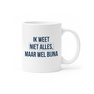 “Ik Weet Niet Alles, Maar Wel Bijna” Mok 330 ml – Grappige Quote Beker – Humoristisch Cadeau voor Werk, Kantoor & Slimme Vrienden