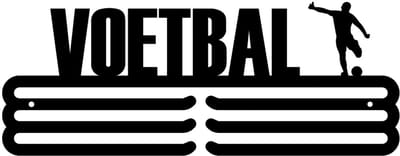Voetbal Man Medaillehanger 3bars zwarte coating - staal (35cm breed) - Nederlands product - sportcadeau - medalhanger - medailles - muurdecoratie