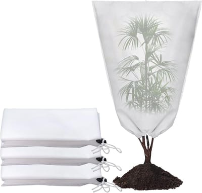 Plantenafdekking voor potplanten tijdens de winter, 3 stuks, vorstbescherming met trekkoord, herbruikbaar - 60 x 80 cm
