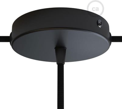 Metalen plafondkap 2 zijgaten + 1 centraal gat Ø12cm - zwart