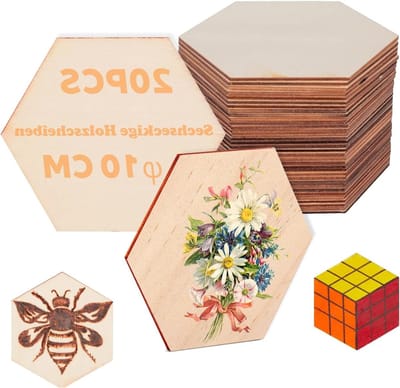 Houten Schijven 20 Stuks Onbewerkt Hexagonaal 10cm Diameter 2mm Dikte voor Coasters, DIY Ambachten en Bruiloft Decoraties