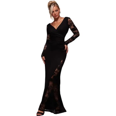 Dames kanten wikkeljurk Goddiva Scuba Maxi