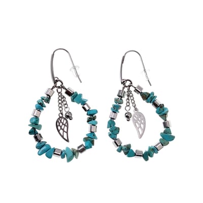 Lange Oorbellen Dames - Turquoise Stenen - RVS - Kralen Oorbellen - Druppel Oorbellen met Hangers