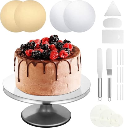 13PCS Cake Stand - Aluminium Legering - 30cm Draaiende Taartdraaitafel Decoratie Kits met Icing Spatula - Comb Icing Smoother - Taartbord - Taartsteunen voor Bakken - Gebak - Cupcakes