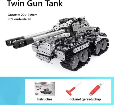 Metaal 3D Bouwpakket - Twin Gun Tank (Militaire Modelbouw) | Realistisch Pantservoertuig | Met Rupsbanden