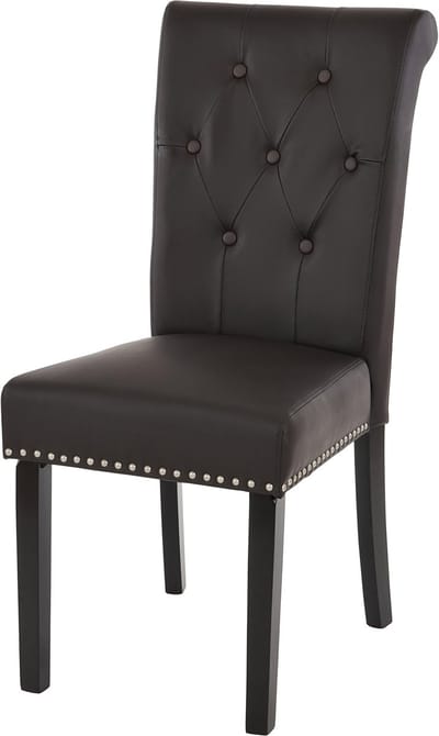 Set van 2 eetkamerstoelen Chesterfield II, keukenstoel, klinknagels ~ kunstleer, koffie, donkere poten