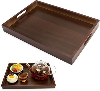 Grote Houten Dienblad met Handvatten, 38 x 26 x 4 cm, Perfect voor Ontbijt, Koffie en Decoratie, Modern en Functioneel