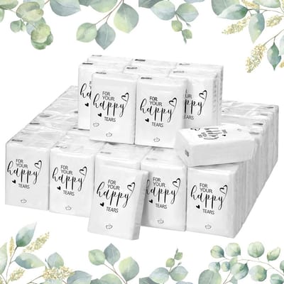 Zakdoekjes Pakketten - Mini Tissues - Bruiloft Gasten - Elegant Ontwerp - 50 Stuks - Wit
