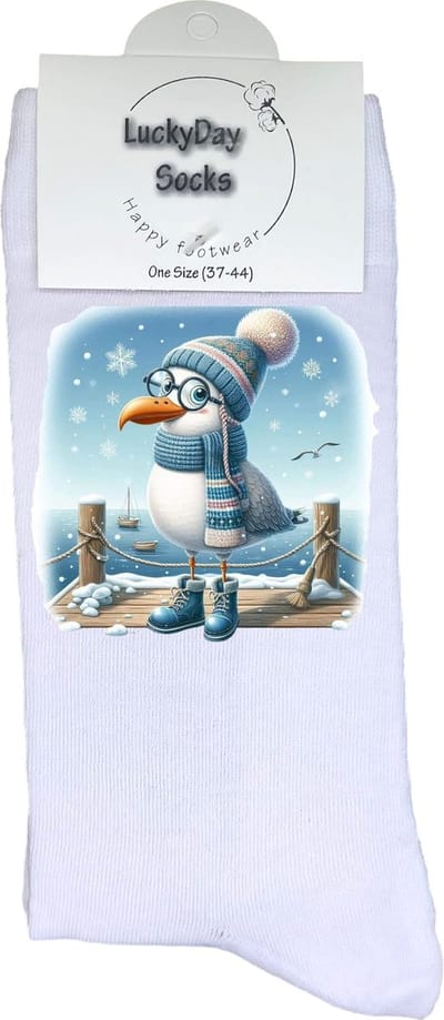 Zeemeeuw - Vogel -Opkikker - Grappige sokken - Valentijns cadeau - Verjaardag cadeau - Sinterklaas cadeau - Leuke sokken - Vrolijke sokken - Strand - Sneeuw - Kerst Sokken - Vaderdag - Moederdag - Kerstcadeau - Socks die Happy maken - 37-44