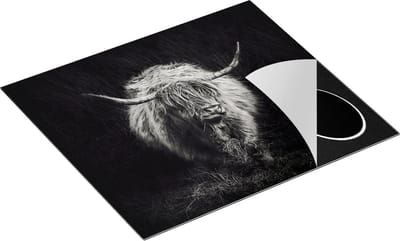 Chefcare Inductie Beschermer Schotse Hooglander Koe - Zwart Wit - 60x50 cm - Afdekplaat Inductie - Kookplaat Beschermer - Inductie Mat