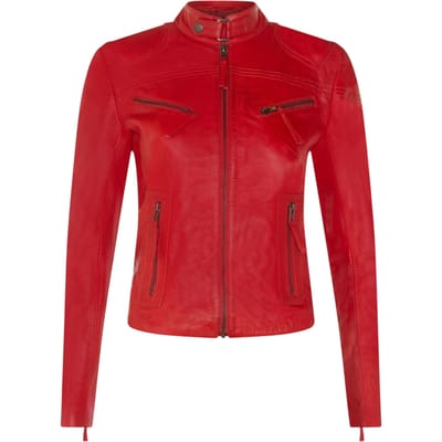 Dames rode slim-fit leren bikerjack - Maldon