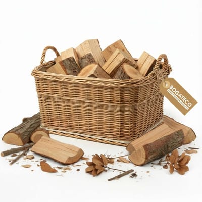 BOGATECO Brandhoutmand van Wilg - Rechthoekig - 53x43 cm - Wilgen Mand met Jute Inzet & Multiplex Bodem - Handgemaakte Haardhoutmand