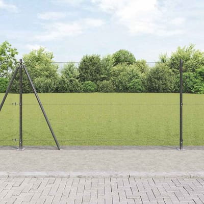vidaXL - gelast - draadhek - met - betonnen - voetstuk - 50 - x - 1,2 - m - Grijs - Mesh