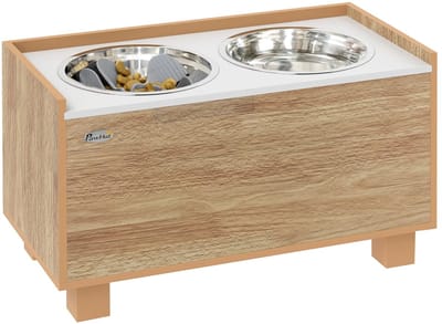 Geargalaxy Verhoogde Hondenvoerbak - Voerstandaard - Honden Voerstation - Eetbak Verhoger - Voerbak - 60x30x35,5cm - Beige