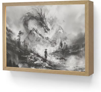Wandlamp 40x30 cm - Oplaadbaar - Krijger - Draak - Grijs - Wandlampen binnen woonkamer - Slaapkamer lamp - Decoratieve nachtlamp - Vloerlamp draadloos