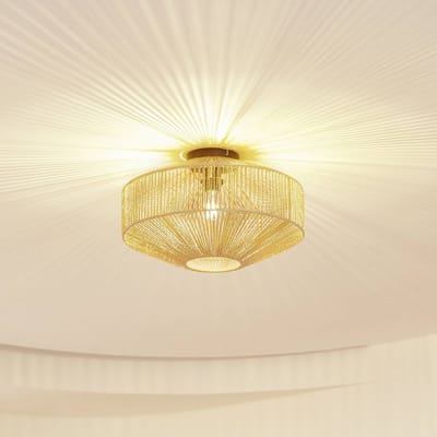 Lindby - plafondlamp - 1licht - IJzer, papier - H: 25.7 cm - E27 - hout, zwart
