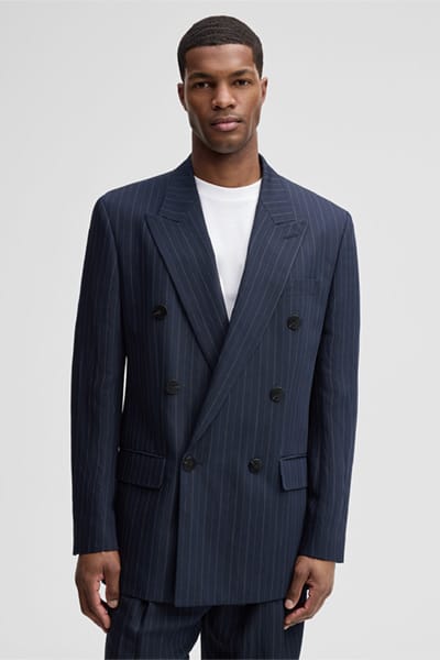 Modulair colbert Barry met linnenaandeel, marineblauw gestreept