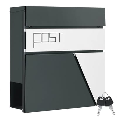 Mila Shop Brievenbus - Wandbrievenbus - Waterdicht - Elegante brievenbus - Apart krantencompartiment - Met slot en 2 sleutels - Zwart/wit - 37x37x10,5cm