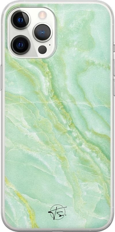 Hoesje geschikt voor iPhone 12 Pro Max - Marmer Limegroen - Soft Case - TPU - Marmer - Groen - Mooie Telefoonhoesjes