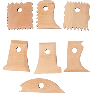 7PCS Aardewerk Voetvormers Gereedschap Beukenhout Gepolijst Aardewerk Ribben Trim Gereedschap voor DIY Klei beige